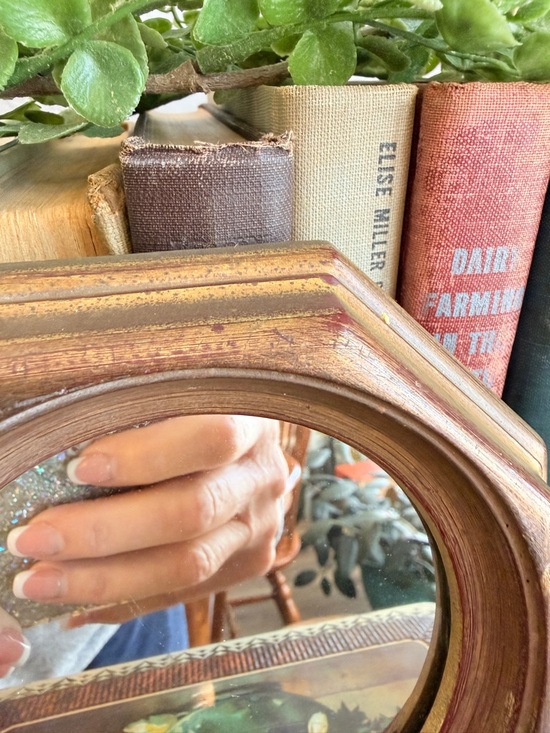 Vintage Octagonal Wall Mirror in Brown and Gold Tones - Picture 4 of 10
